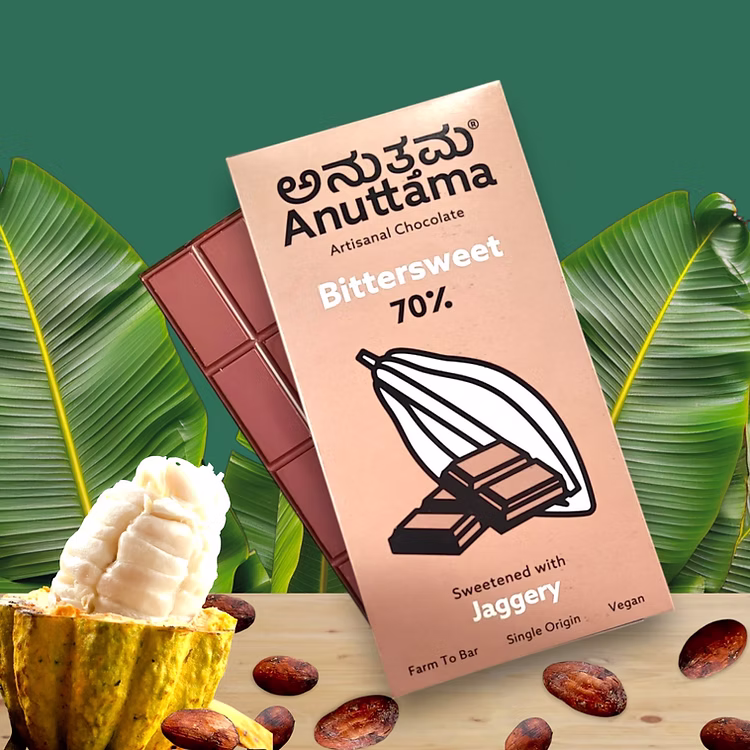 ANUTTAMA 70%BITTERSWEET SWEETENED WITH JAGGERY 50G